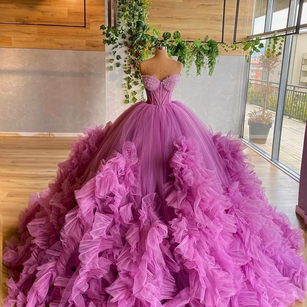 Elegant Pink Ruffled Ball Gown